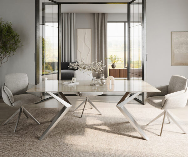 Étkezőasztal Edge 200x100 kerámia Laminam® Onice Oro Zenthara szögletes rozsdamentes acél