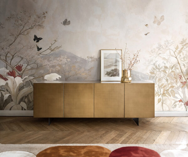 Komód Aira 200 cm metál arany 4 ajtós lebegő fém fekete