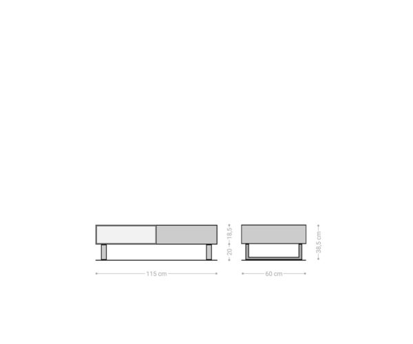 Dohányzóasztal New Live-Edge 115x60 cm akác természetes 2 fiókos 1 rekeszes fém kúszó láb fekete - Image 6