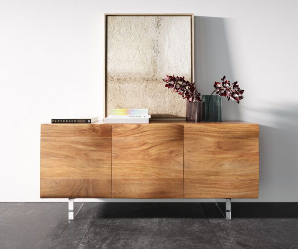 Komód New Live-Edge 145 cm akác természetes 3 ajtós akril láb - Image 4