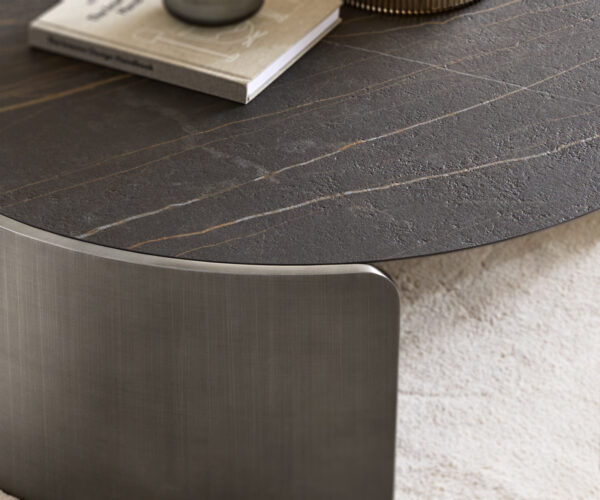 Dohányzóasztal Haru 90x35 cm Laminam® kerámia Noir Desir barna metál ezüst - Image 3