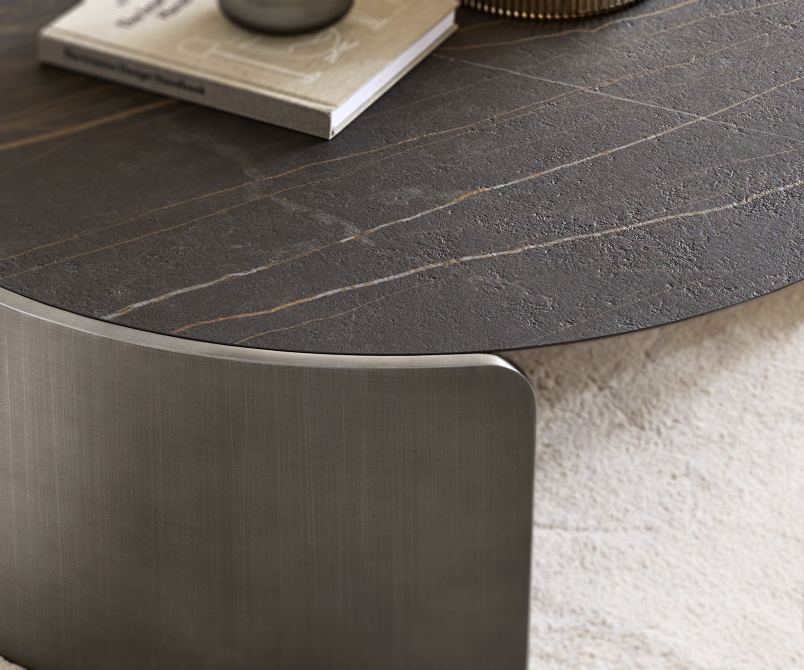 Dohányzóasztal Haru 90x35 cm Laminam® kerámia Noir Desir barna metál ezüst - Image 3