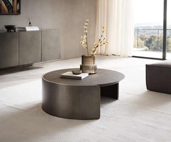 Dohányzóasztal Haru 90x35 cm Laminam® kerámia Noir Desir barna metál ezüst