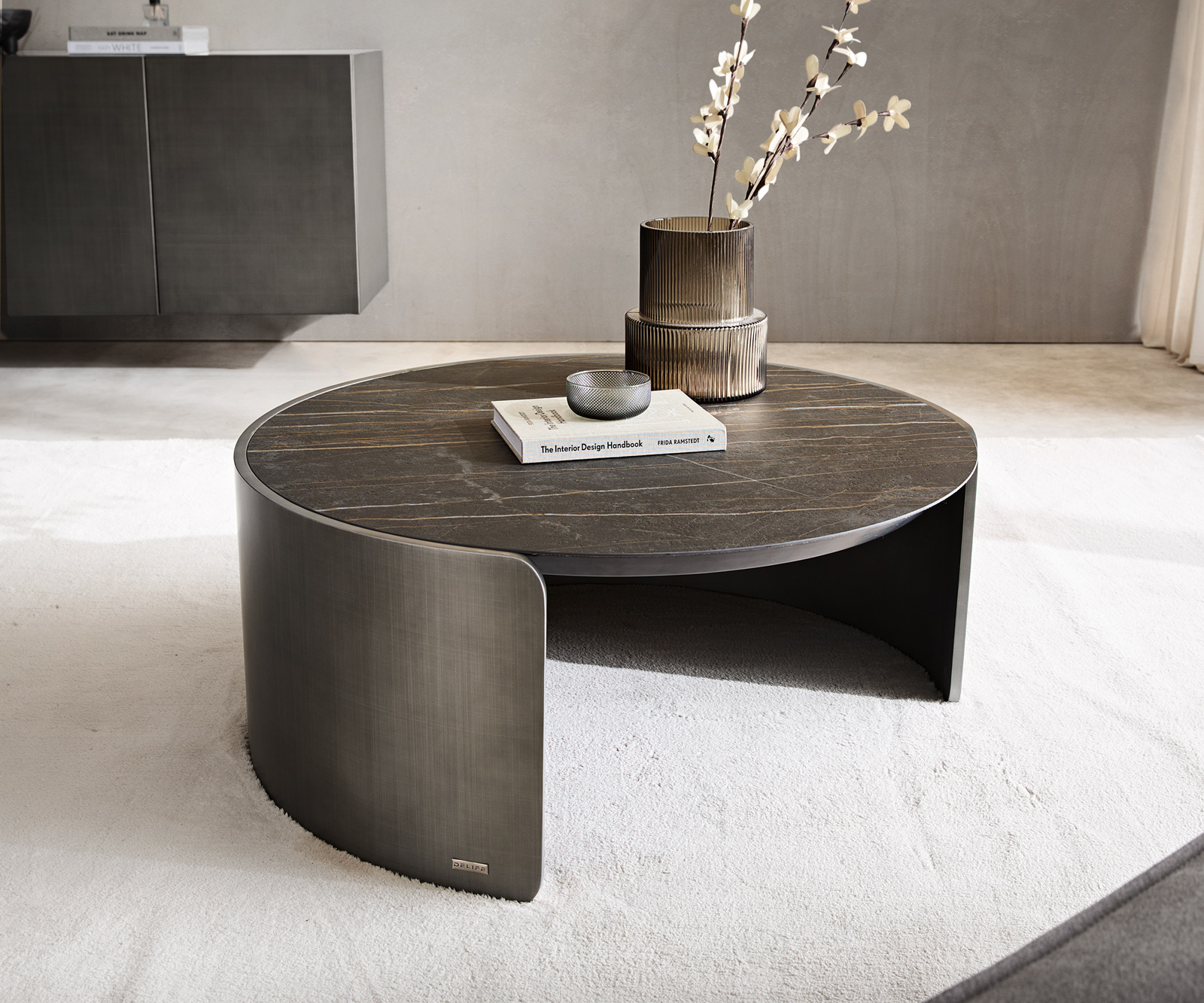 Dohányzóasztal Haru 90x35 cm Laminam® kerámia Noir Desir barna metál ezüst - Image 5
