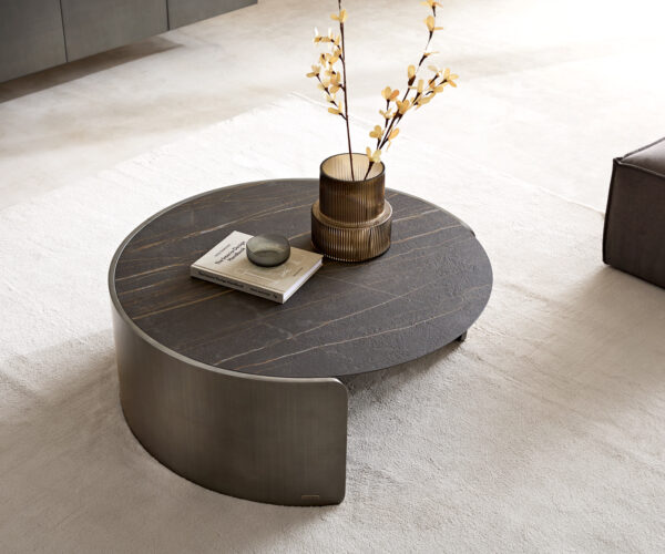 Dohányzóasztal Haru 90x35 cm Laminam® kerámia Noir Desir barna metál ezüst - Image 2