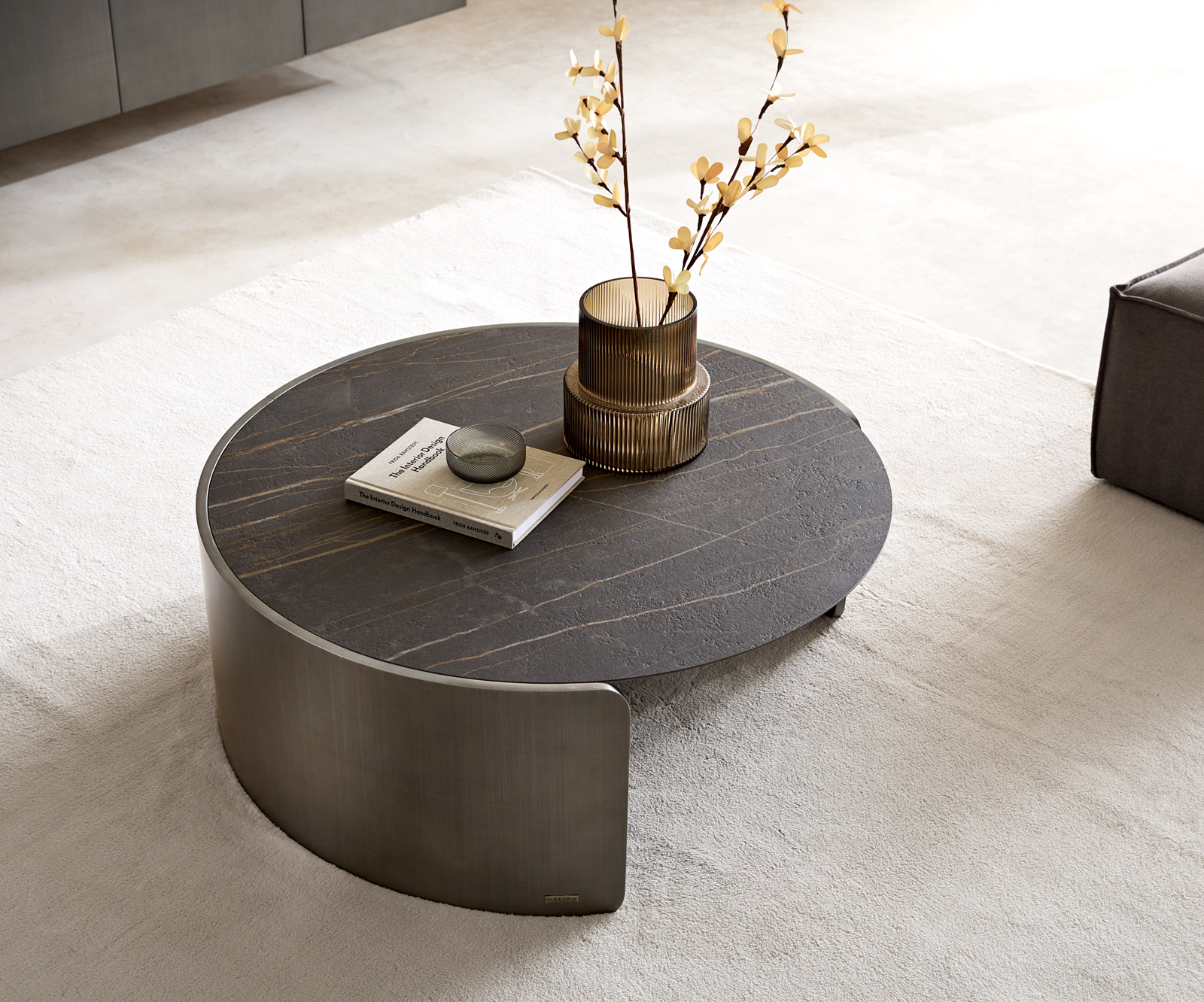 Dohányzóasztal Haru 90x35 cm Laminam® kerámia Noir Desir barna metál ezüst - Image 2