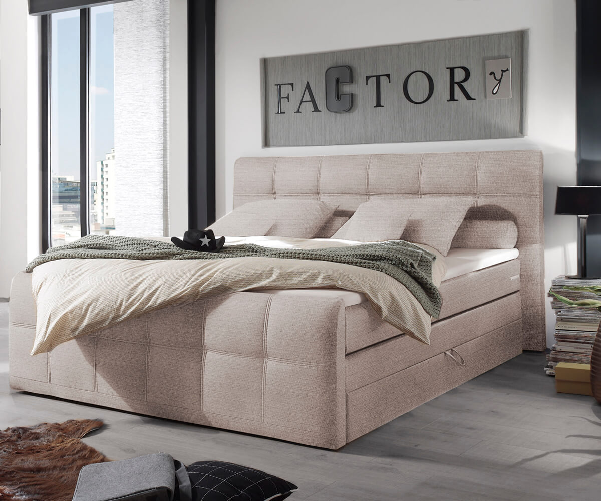 Boxspring ágy Amarillo 180x200 bézs strukturált szövet topper