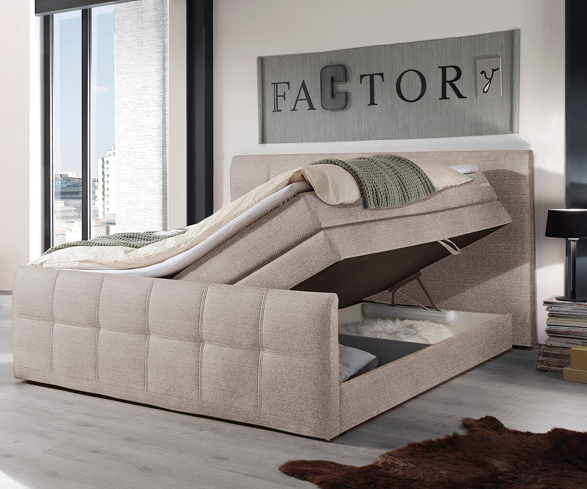 Boxspring ágy Amarillo 180x200 bézs strukturált szövet topper - Image 2