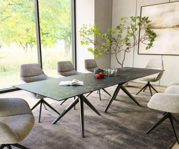 Étkezőasztal Edge 300x100 kerámia Laminam®Nero Greco antracit Estelar kerek fém fekete