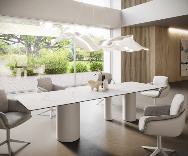 Étkezőasztal Edge 300x100 kerámia Laminam® Statuarietto fehér Troa fém fehér