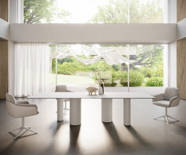 Étkezőasztal Edge 300x100 kerámia Laminam® Statuarietto fehér pilier fém fehér - Image 4