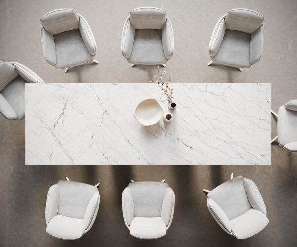 Étkezőasztal Edge 300x100 kerámia Laminam® Statuarietto fehér pilier fém fehér - Image 6