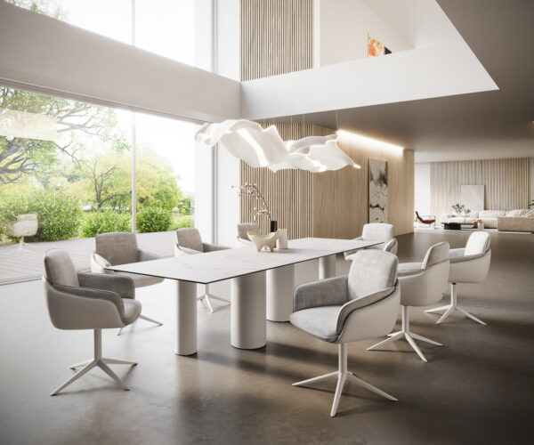 Étkezőasztal Edge 300x100 kerámia Laminam® Statuarietto fehér pilier fém fehér - Image 7