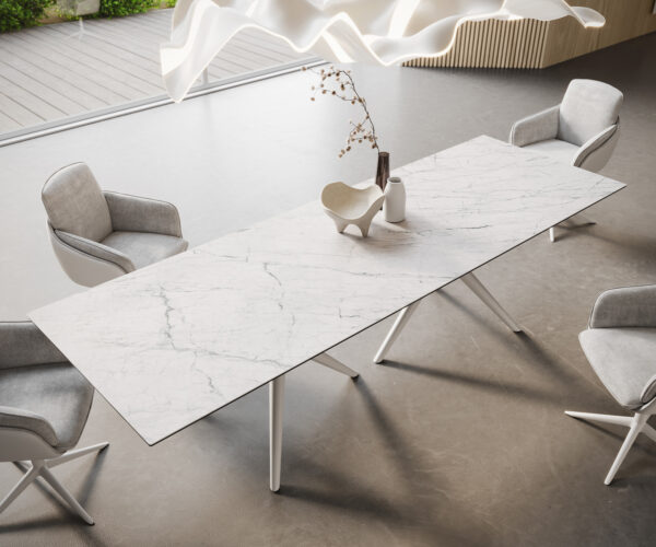 Étkezőasztal Edge 300x100 kerámia Laminam® Statuarietto fehér Estelar kerek fém fehér - Image 2