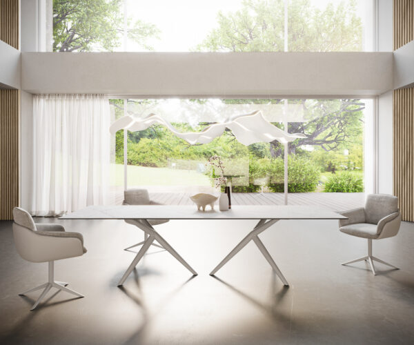 Étkezőasztal Edge 300x100 kerámia Laminam® Statuarietto fehér Estelar kerek fém fehér - Image 4