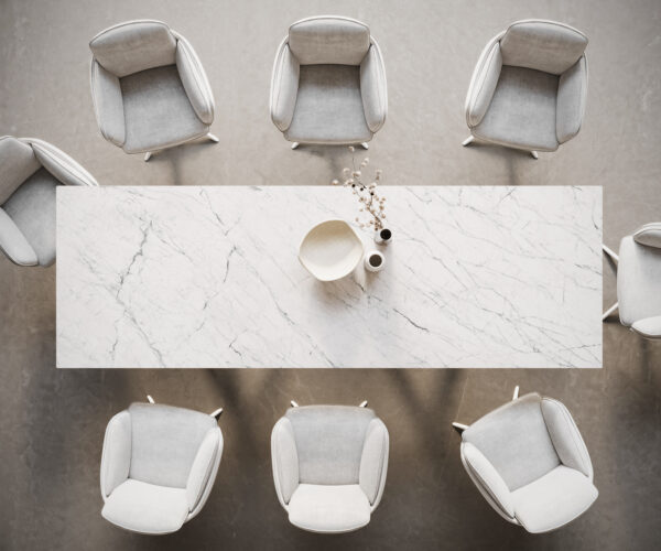 Étkezőasztal Edge 300x100 kerámia Laminam® Statuarietto fehér Estelar kerek fém fehér - Image 6