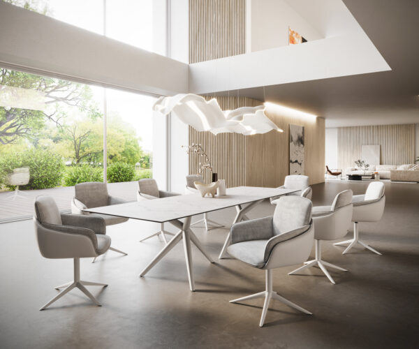 Étkezőasztal Edge 300x100 kerámia Laminam® Statuarietto fehér Estelar kerek fém fehér - Image 7