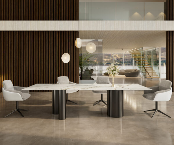 Étkezőasztal Edge 300x100 kerámia calacatta luxe fehér arany szürke Troa rozsdamentes acél grafit