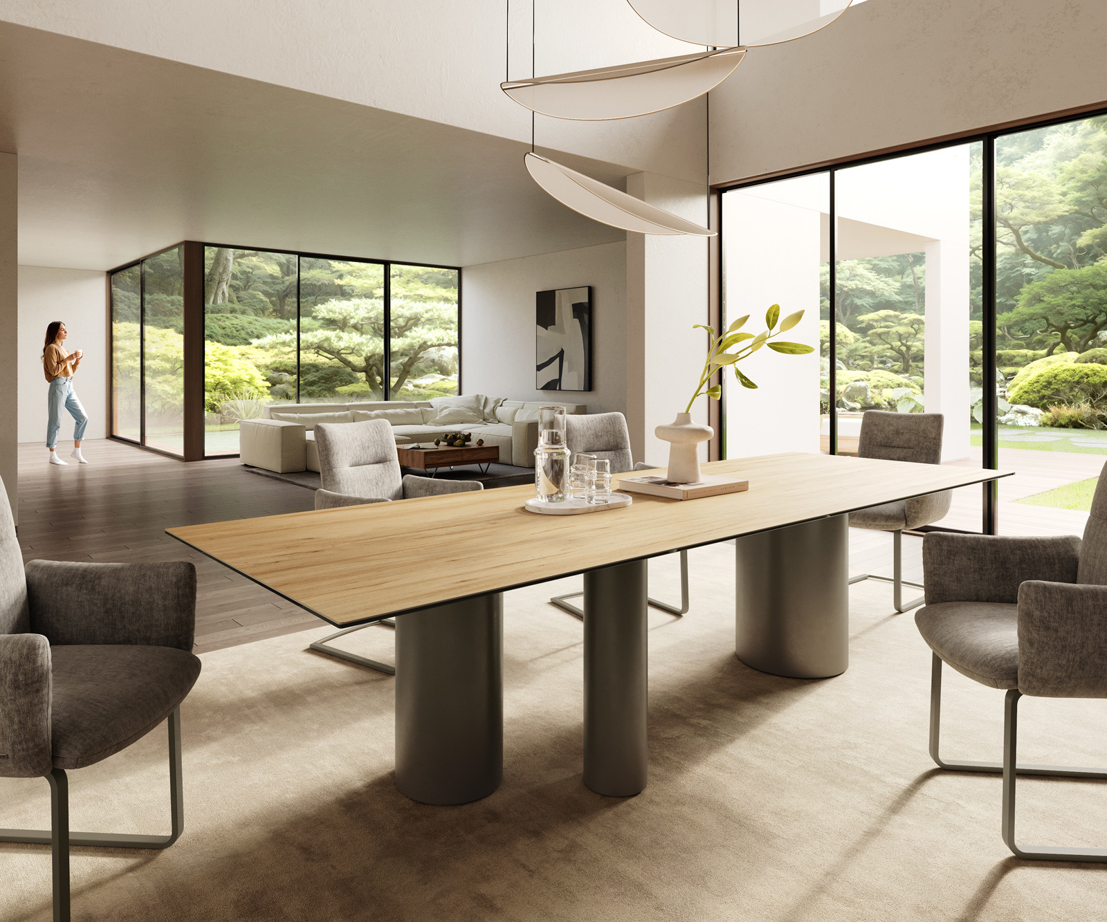 Étkezőasztal Edge 300x100 kerámia Laminam® Sabbia tölgyszínű Troa fém effekt felület titán