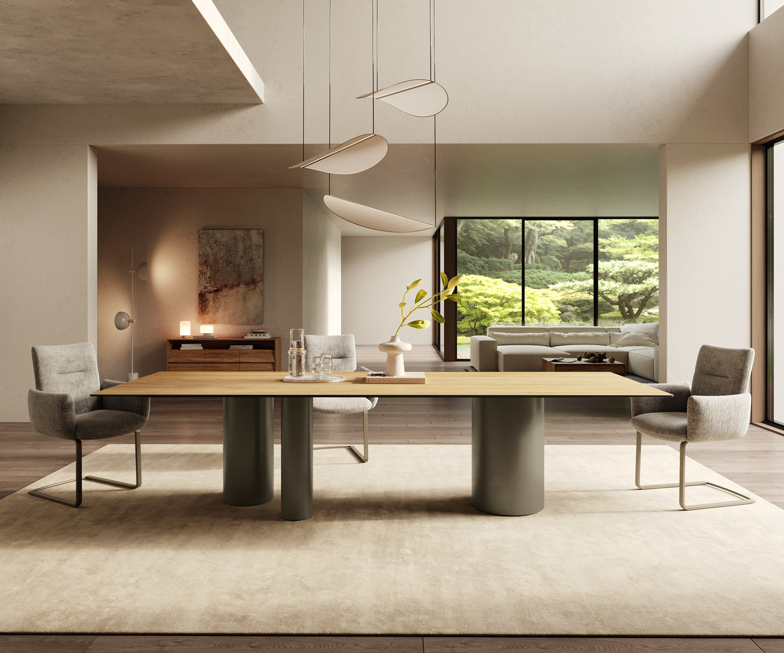 Étkezőasztal Edge 300x100 kerámia Laminam® Sabbia tölgyszínű Troa fém effekt felület titán - Image 2