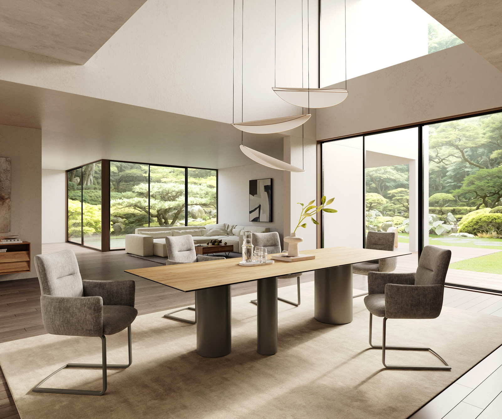 Étkezőasztal Edge 300x100 kerámia Laminam® Sabbia tölgyszínű Troa fém effekt felület titán - Image 6