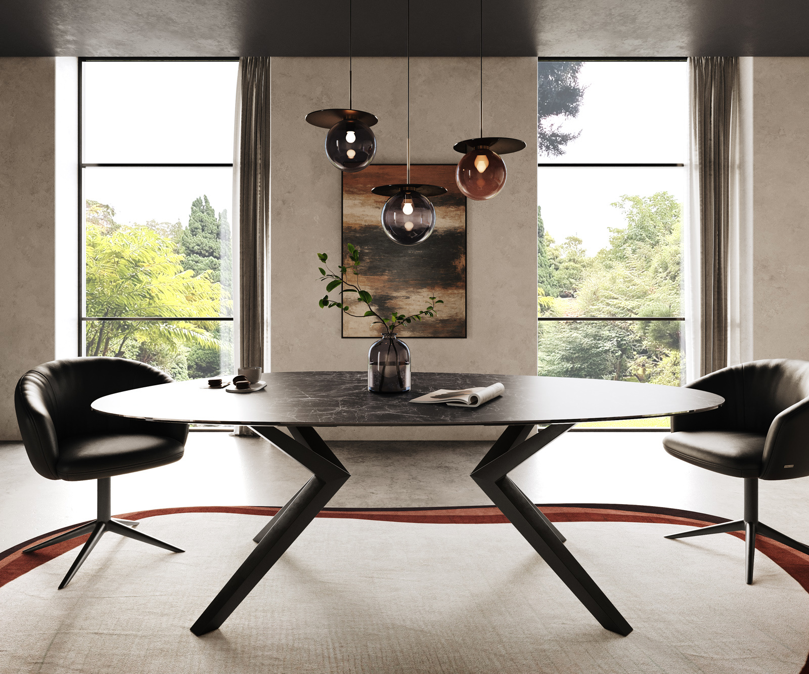 Étkezőasztal Edge ovális 220x120 kerámia Laminam® Nero Greco antracit Zenthara szögletes fém fekete - Image 2