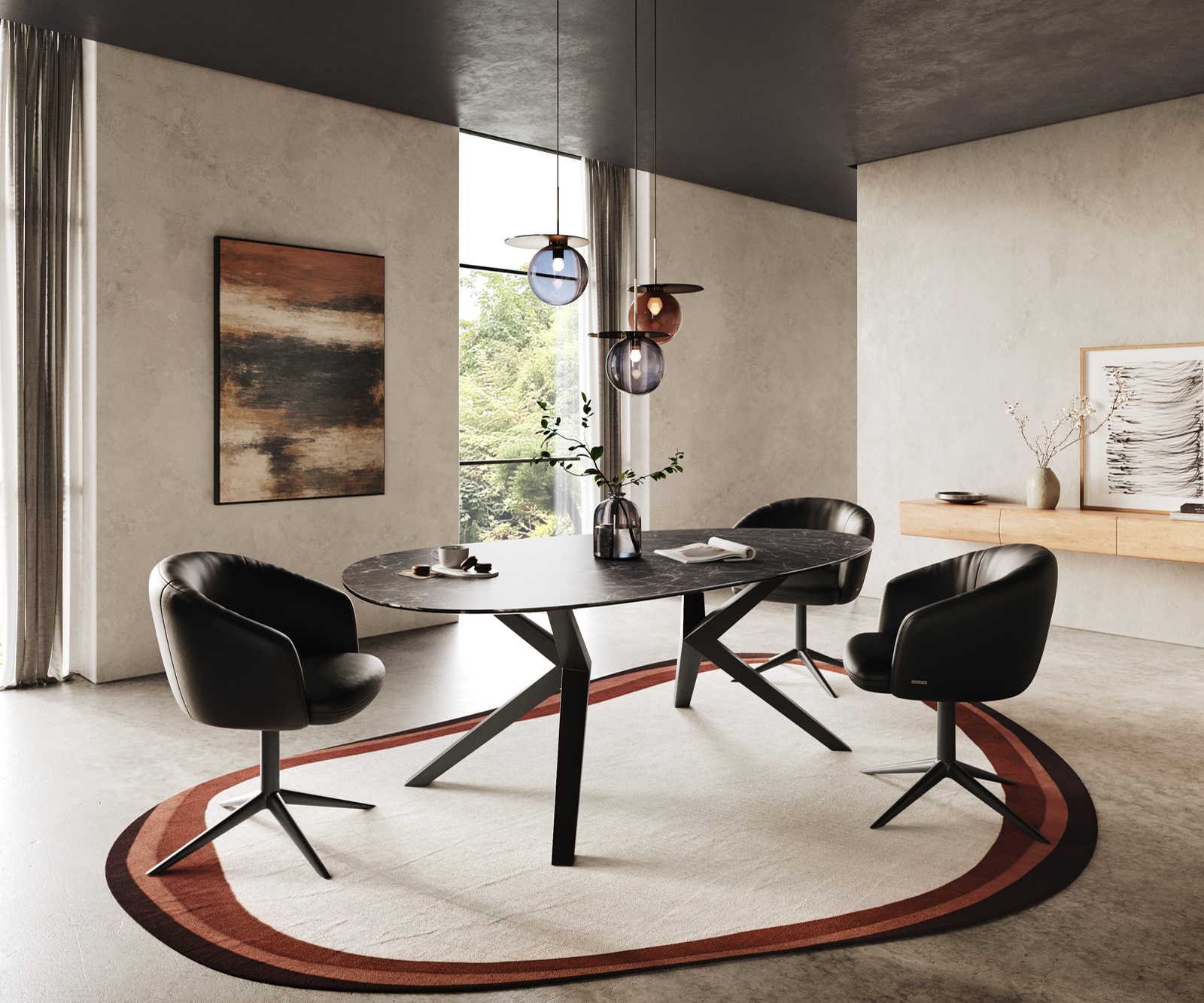 Étkezőasztal Edge ovális 220x120 kerámia Laminam® Nero Greco antracit Zenthara szögletes fém fekete - Image 6