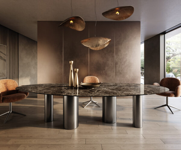 Étkezőasztal Edge ovális 315x150 kerámia Laminam®Emperador extra fényes sötétbarna rozsdamentes acél láb grafit - Image 2