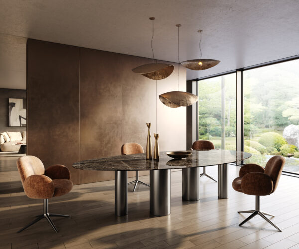 Étkezőasztal Edge ovális 315x150 kerámia Laminam®Emperador extra fényes sötétbarna rozsdamentes acél láb grafit - Image 7