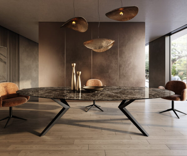 Étkezőasztal Edge ovális 315x150 kerámia Laminam® Emperador Extra Lucidato sötétbarna Zenthara szögletes fém fekete - Image 2