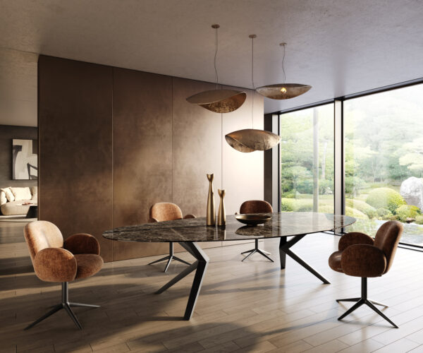 Étkezőasztal Edge ovális 315x150 kerámia Laminam® Emperador Extra Lucidato sötétbarna Zenthara szögletes fém fekete - Image 6