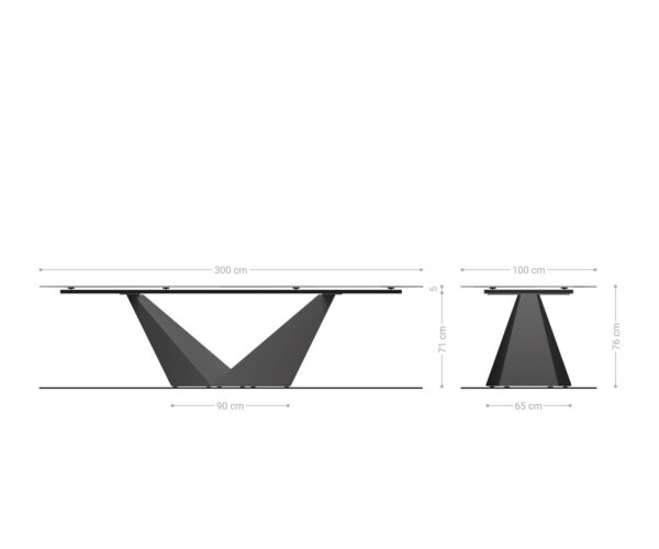 Étkezőasztal Edge 300x100 cm kerámia Calacatta Luxe fehér arany szürke Prisma metál arany - Image 8