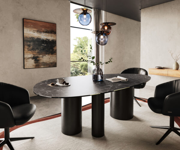 Étkezőasztal Edge ovális 220x120 kerámia Laminam® Nero Greco antracit Troa fém fekete