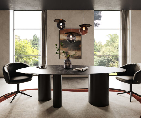 Étkezőasztal Edge ovális 220x120 kerámia Laminam® Nero Greco antracit Troa fém fekete - Image 2