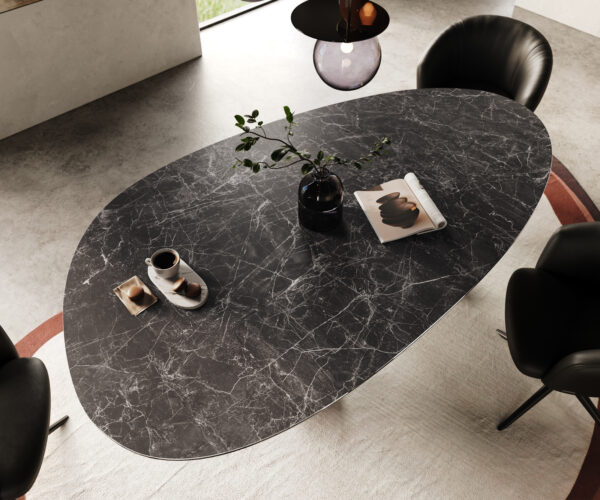 Étkezőasztal Edge ovális 220x120 kerámia Laminam® Nero Greco antracit Troa fém fekete - Image 4