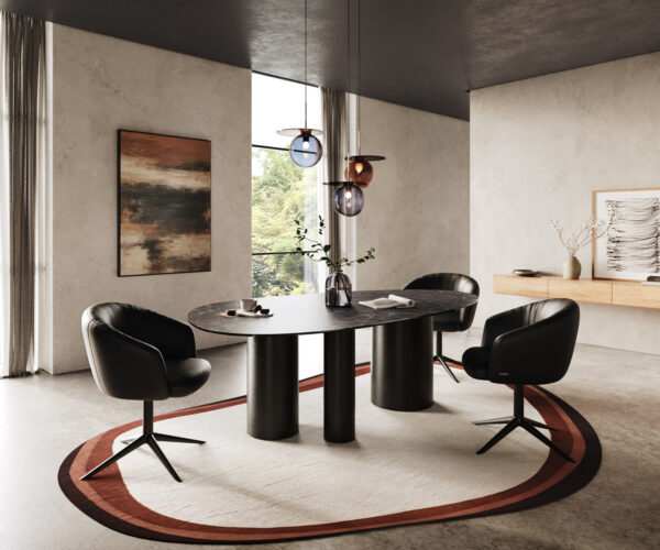 Étkezőasztal Edge ovális 220x120 kerámia Laminam® Nero Greco antracit Troa fém fekete - Image 6