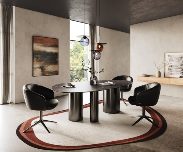Étkezőasztal Edge ovális 220x120 kerámia Laminam® Nero Greco antracit Troa rozsdamentes acél grafit - Image 6