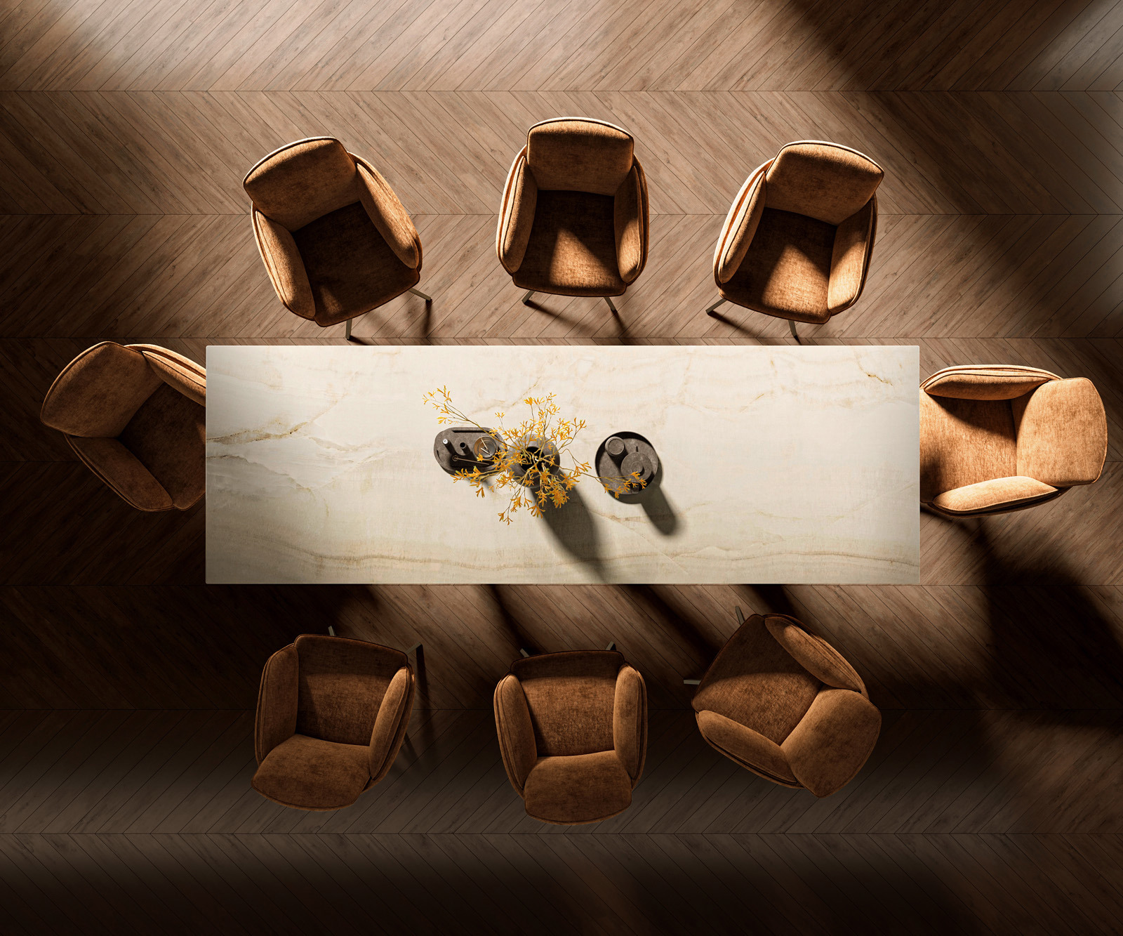 Étkezőasztal Edge 300x100 kerámia Laminam® Onice Oro pókláb fém titán effekt felület - Image 6