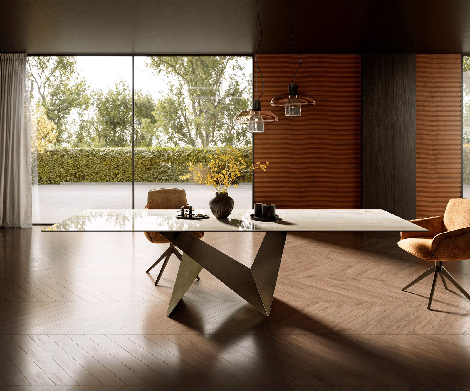 Étkezőasztal Edge 300x100 kerámia Laminam® Onice Oro Origami metál arany