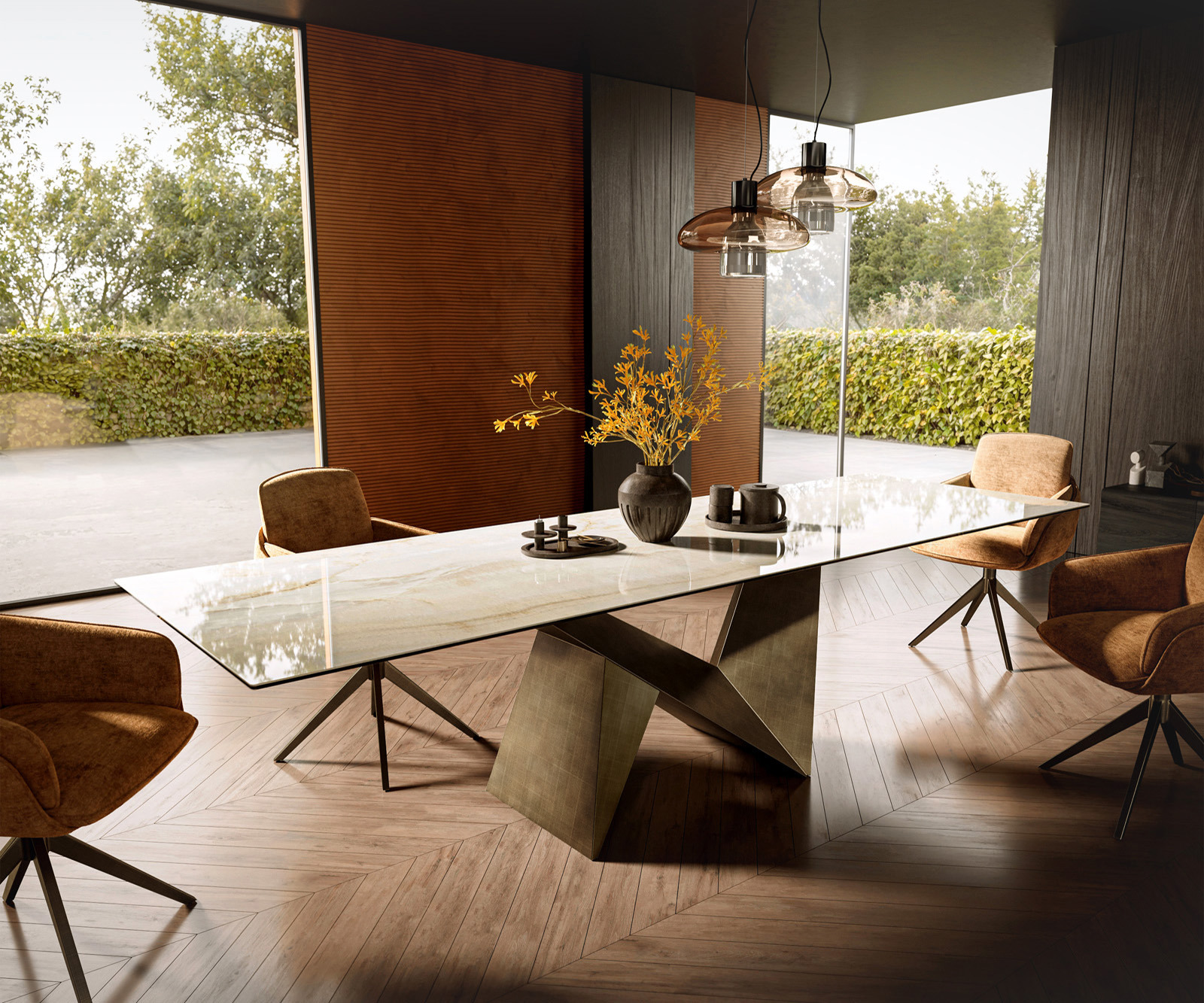 Étkezőasztal Edge 300x100 kerámia Laminam® Onice Oro Origami metál arany - Image 2