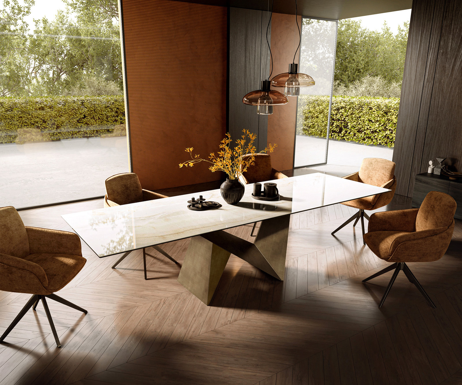 Étkezőasztal Edge 300x100 kerámia Laminam® Onice Oro Origami metál arany - Image 7