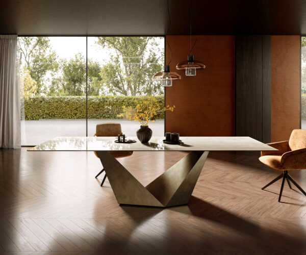 Étkezőasztal Edge 300x100 kerámia Laminam® Onice Oro Prisma metál arany