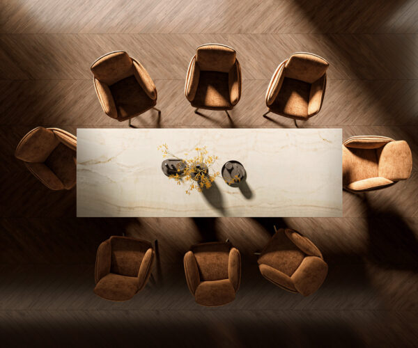 Étkezőasztal Edge 300x100 kerámia Laminam® Onice Oro Prisma metál arany - Image 6