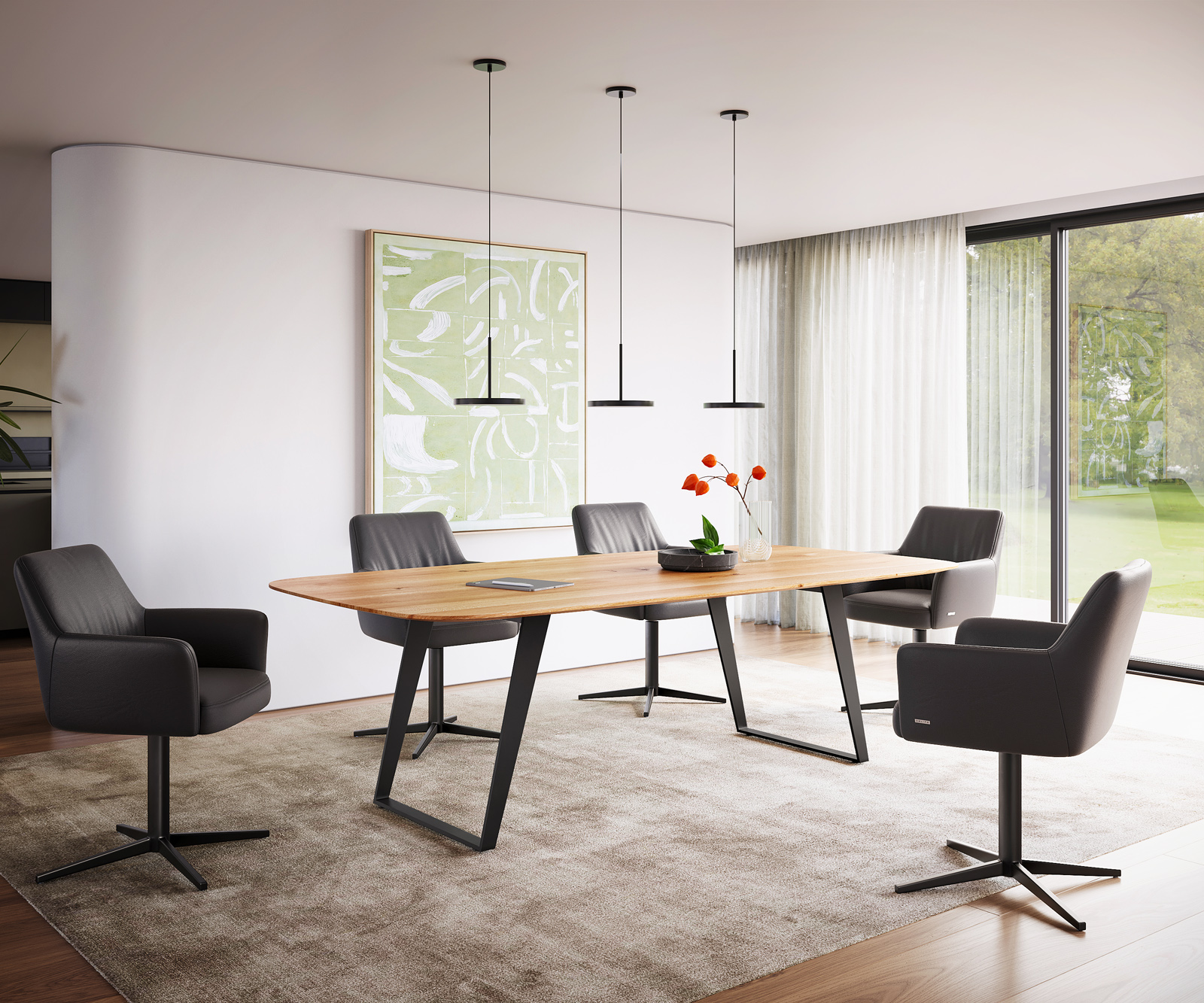 Étkezőasztal Edge hajóformájú 240x120x2,5-3 tölgy természetes fém ferde fekete svájci él - Image 5