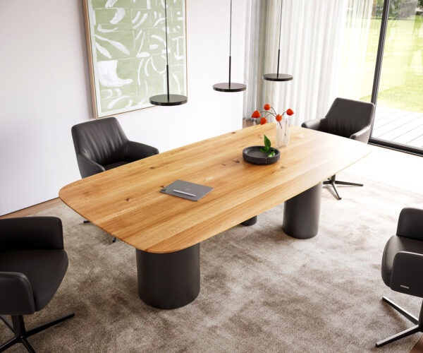 Étkezőasztal Edge hajóformájú 240x120x2,5-3 tölgy természetes Troa fekete fém svájci él