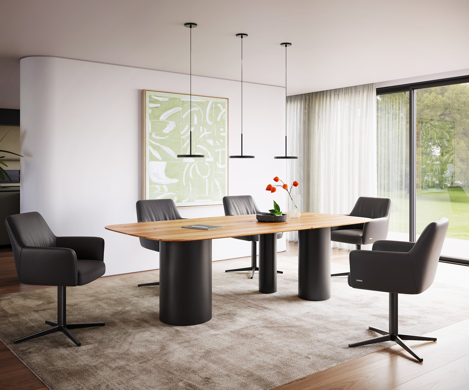 Étkezőasztal Edge hajóformájú 240x120x2,5-3 tölgy természetes Troa fekete fém svájci él - Image 5