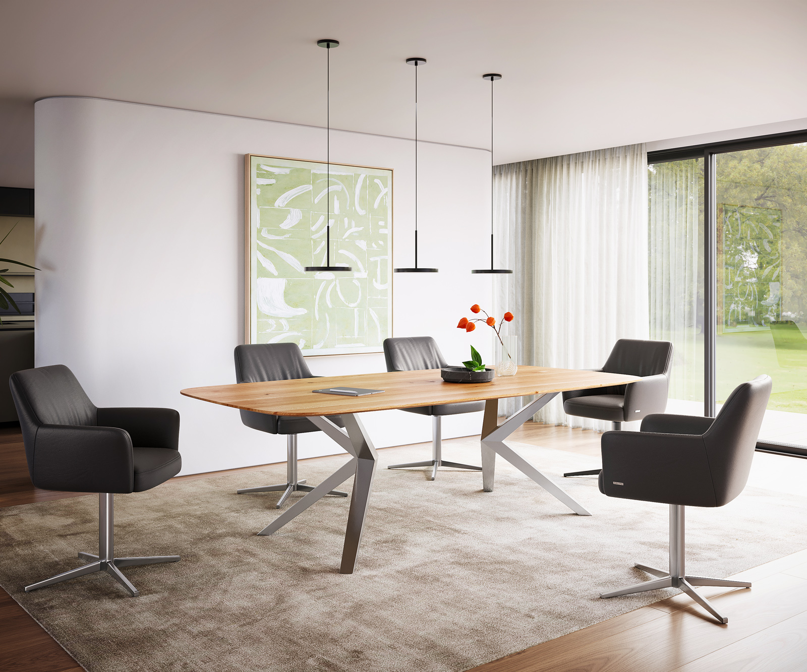 Étkezőasztal Edge hajóformájú 240x120x2,5-3 tölgy természetes Zenthara szögletes rozsdamentes acél svájci él - Image 5