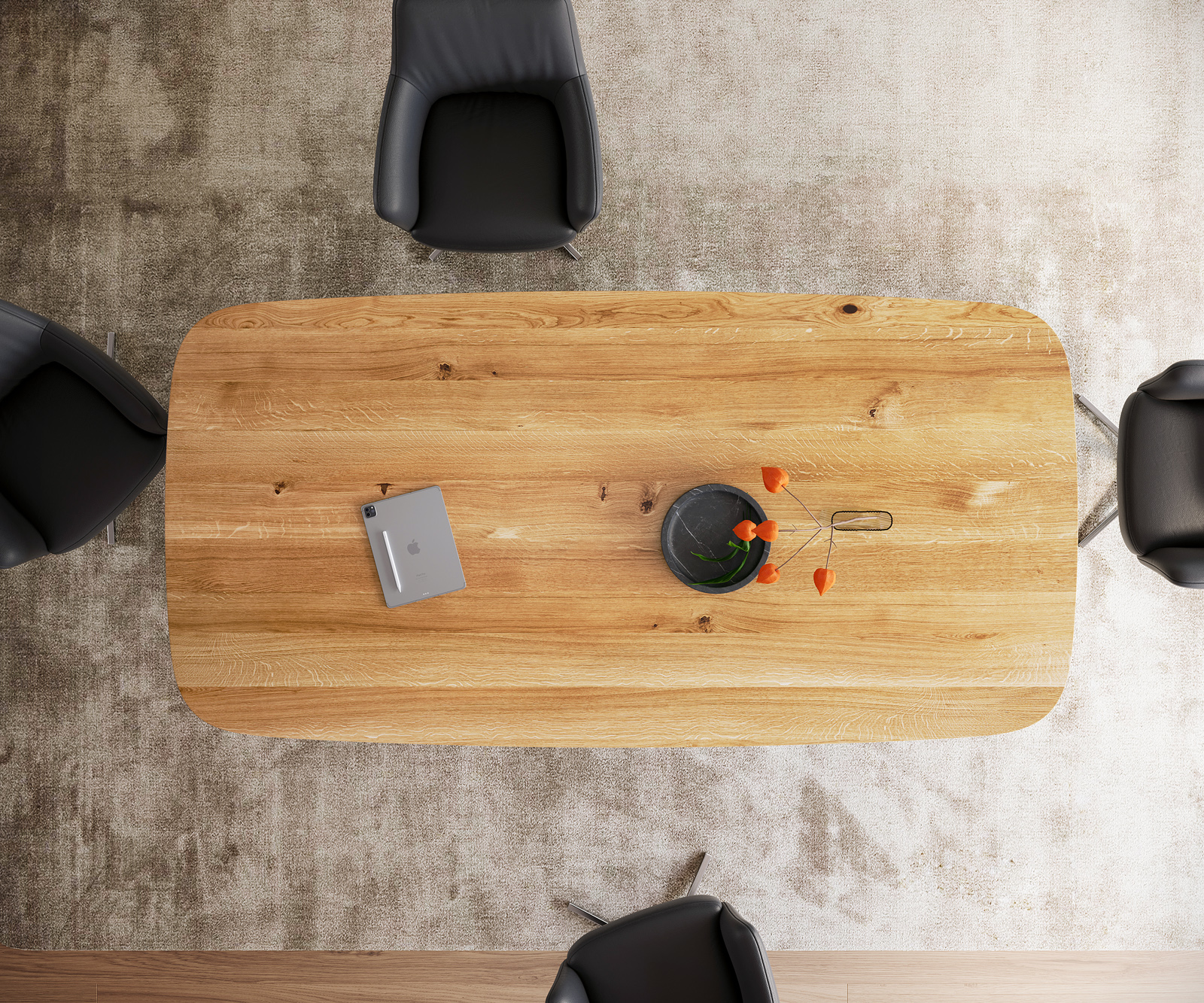 Étkezőasztal Edge hajóformájú 240x120x2,5-3 tölgy természetes Zenthara szögletes rozsdamentes acél svájci él - Image 4