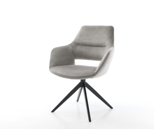 Étkezőszék Yago-Flex karfás bársony szürke kereszt láb széles fekete 360° forgatható hintamechanizmus zsákrugós