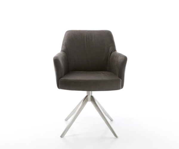 Étkezőszék Xana-Flex karfás mikroszálas antracit vintage kereszt láb széles rozsdamentes acél 360° forgatható hintamechanizmus zsákrugós matrac - Image 2